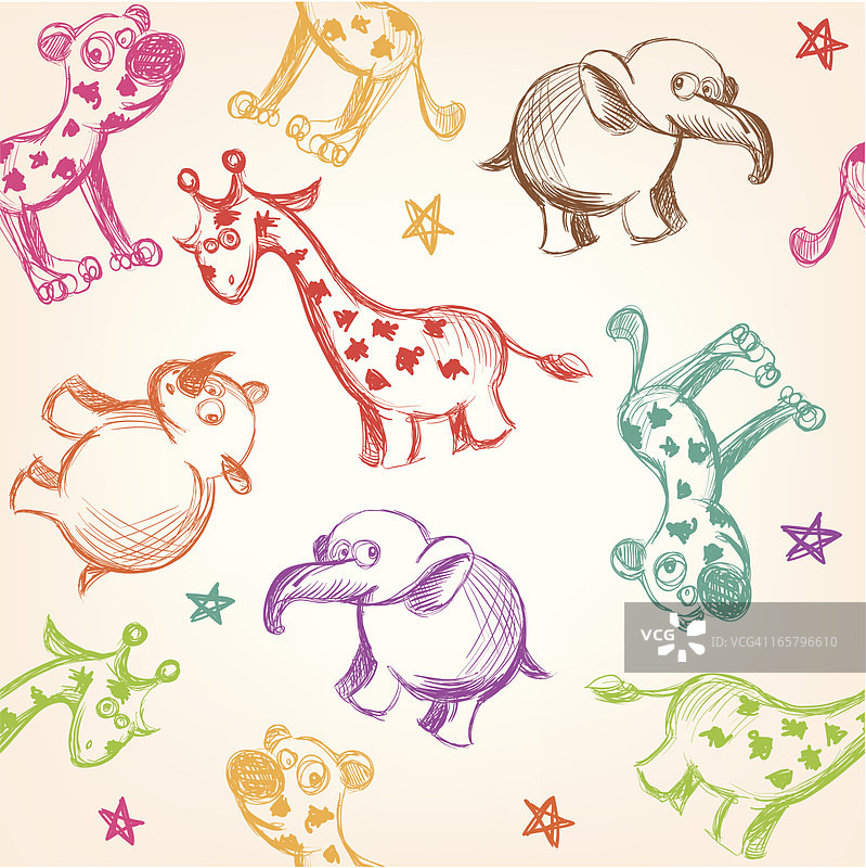 可爱的无缝动物图案图片素材