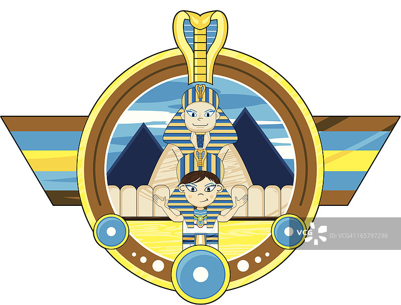 埃及法老与狮身人面像徽章图片素材