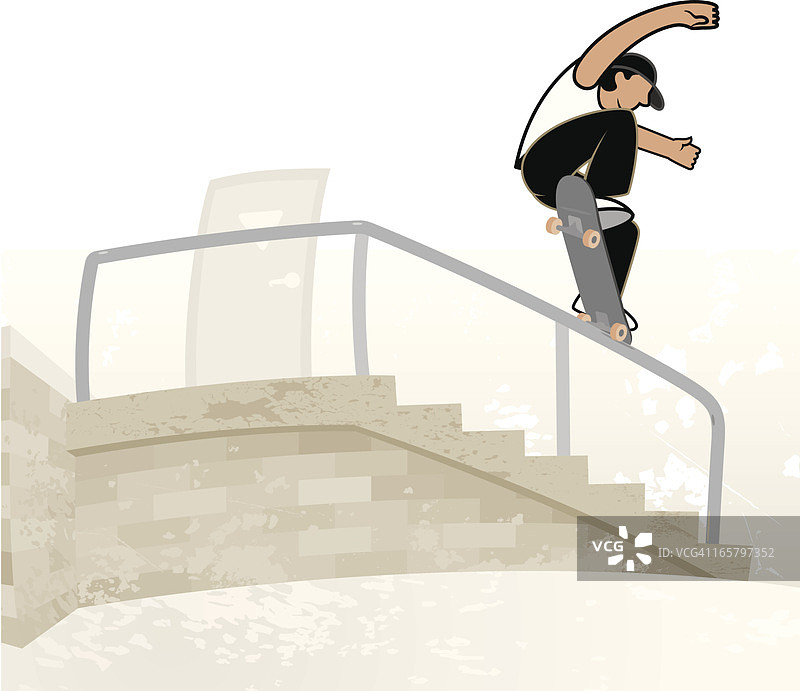 在扶手上玩滑板的滑板运动员图片素材