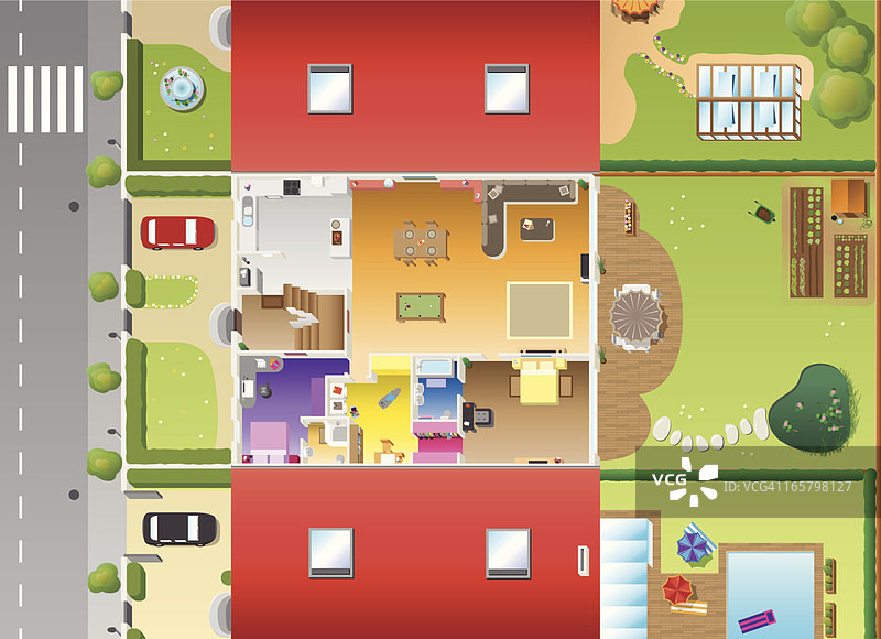 扁平风格房屋平面图与家具图片素材