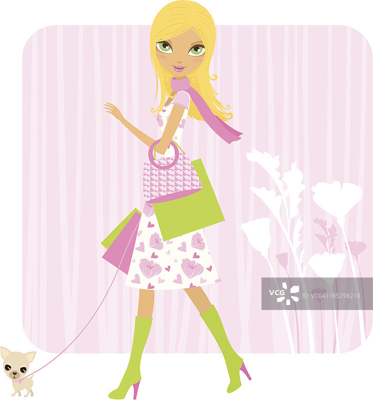带着宠物狗春季购物图片素材