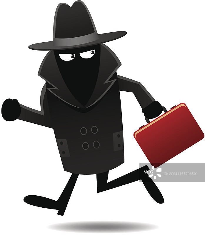 黑衣人带着公文包逃跑图片素材