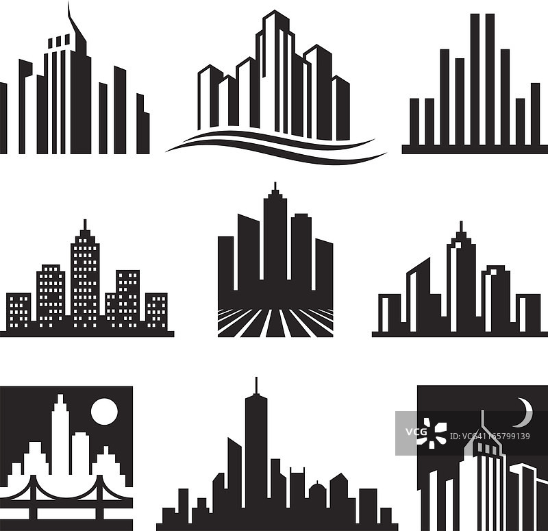 城市建筑黑白矢量图标Logo合集图片素材
