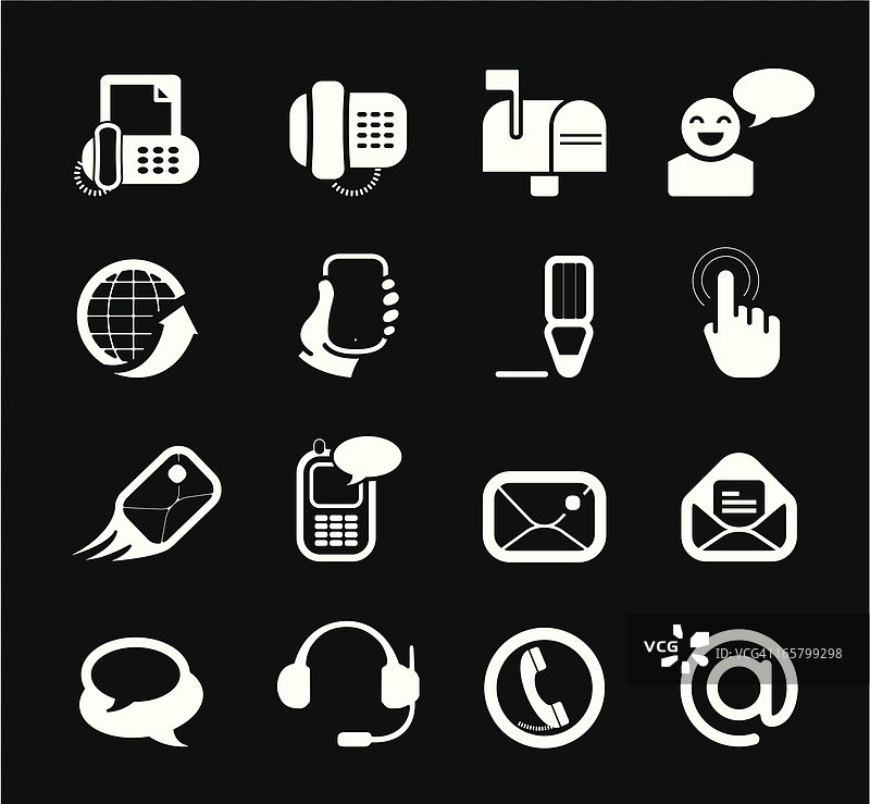 黑色背景上的联系我们图标集图片素材