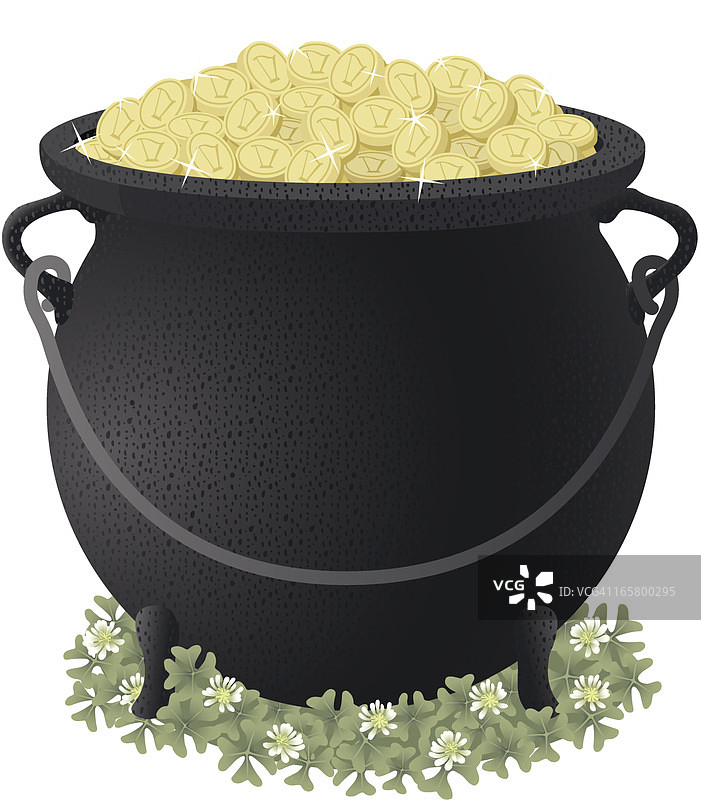 金币和三叶草金罐图片素材