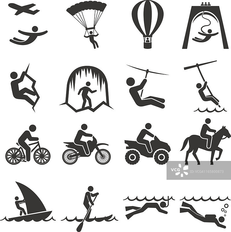 黑白冒险旅行图标集图片素材