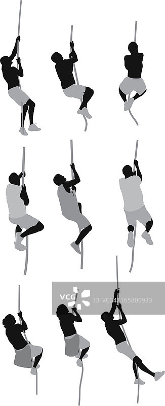 攀爬绳索的人们剪影图片素材