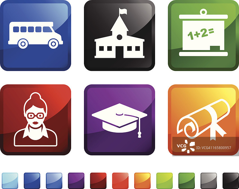 六个彩色学校毕业图标图片素材