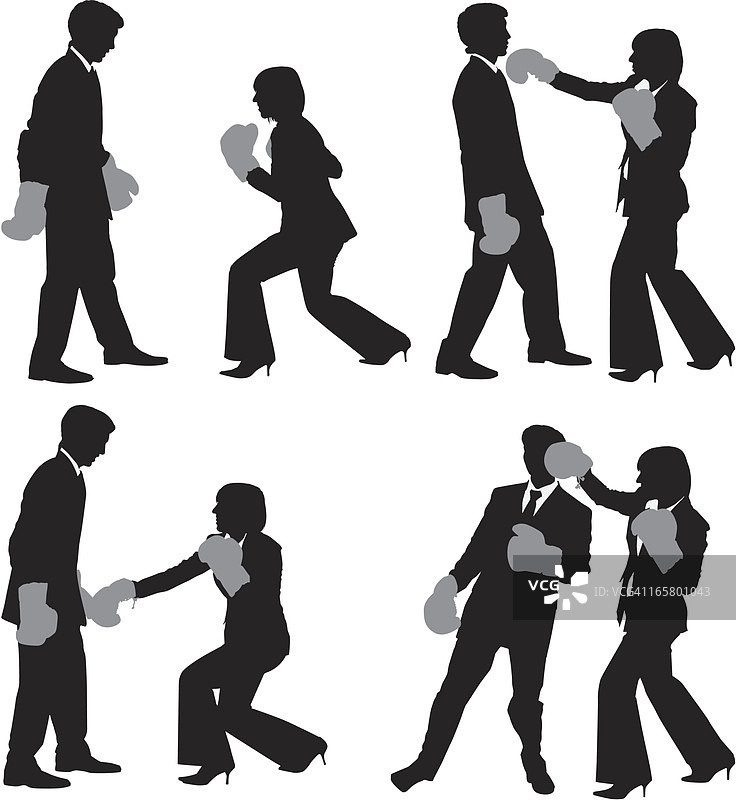 商务人士拳击剪影图片素材