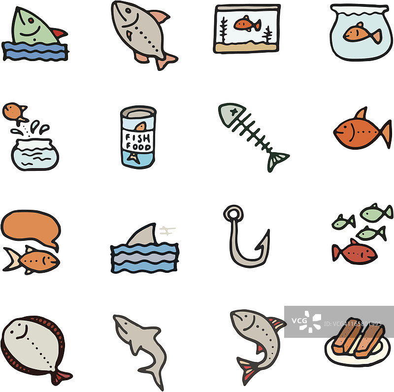 鱼涂鸦图标集图片素材