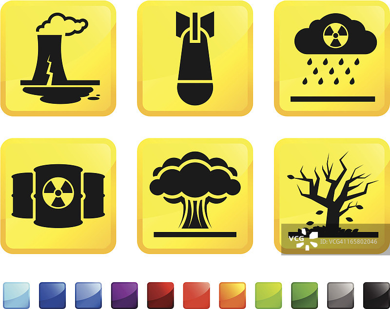 核电站泄漏和爆炸灾难矢量图标贴纸图片素材