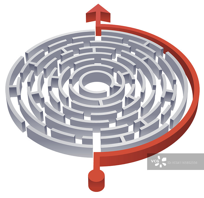 3D红色圆形已解开的迷宫图片素材