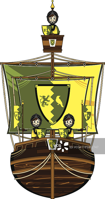 中世纪大型帆船上的十字军骑士图片素材