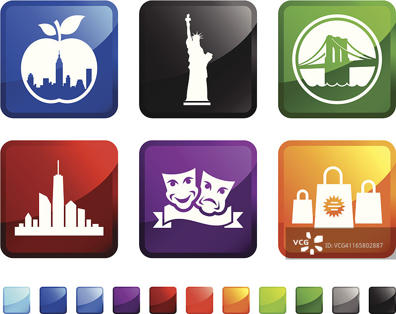 纽约城市观光矢量图标贴纸套装图片素材