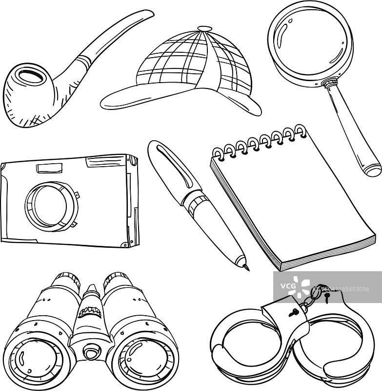 黑白侦探工具图片素材