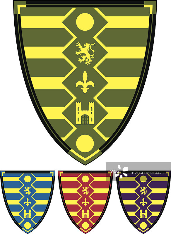 带有城堡、狮子和鸢尾花的盾牌图片素材