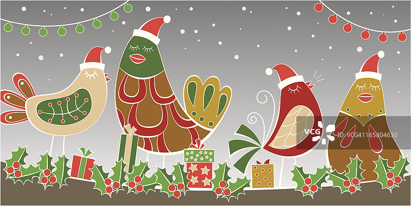 树上的圣诞小鸟图片素材