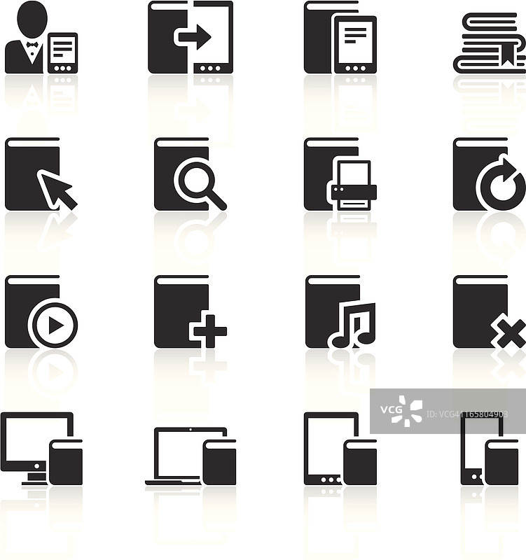 16个不同的数字图书系列图标图片素材