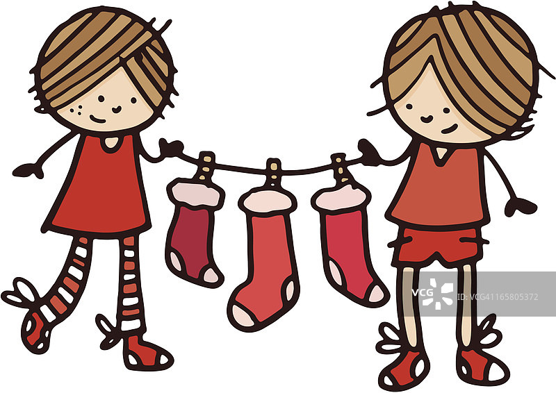 拿着长袜的男孩和女孩图片素材