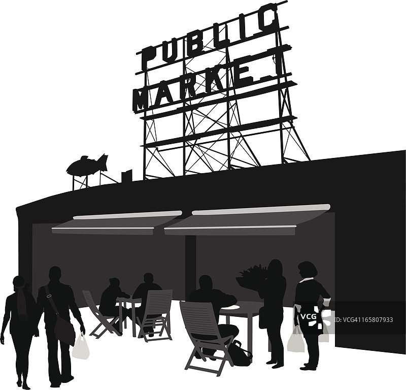 鱼市场矢量剪影图片素材