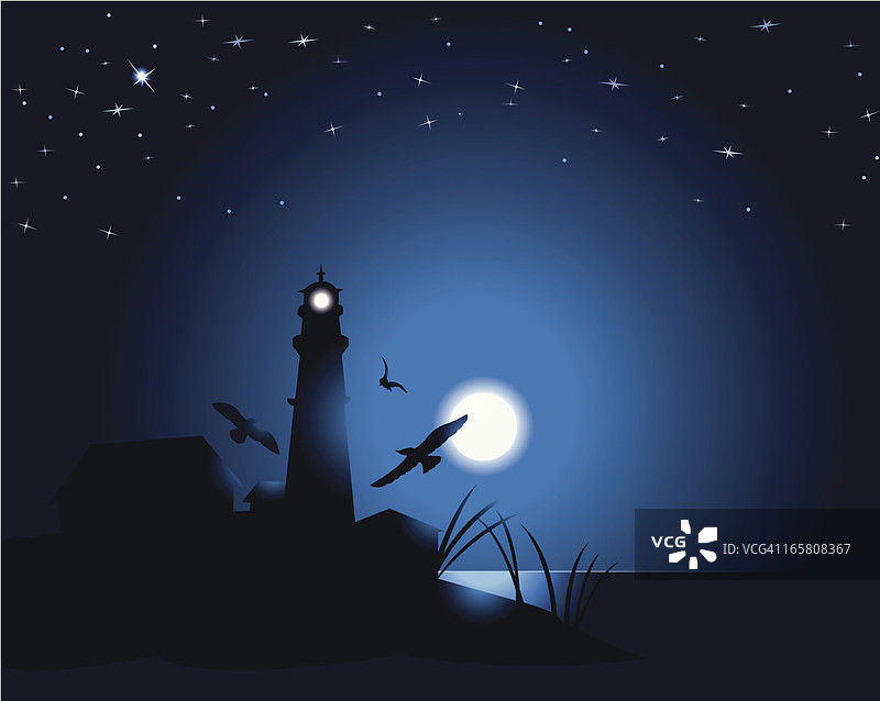 月光下的灯塔背景图片素材