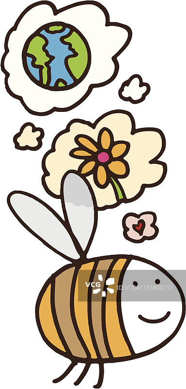 蜜蜂思考鲜花和地球图片素材