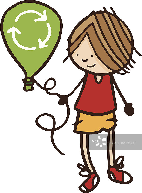 男孩拿着一个绿色气球图片素材