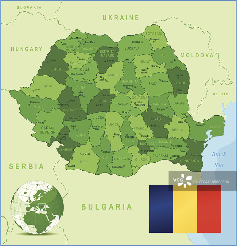 罗马尼亚高精度绿色地图图片素材