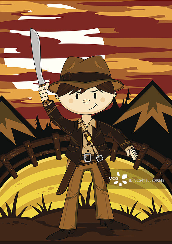 手持弯刀的迷你冒险家图片素材
