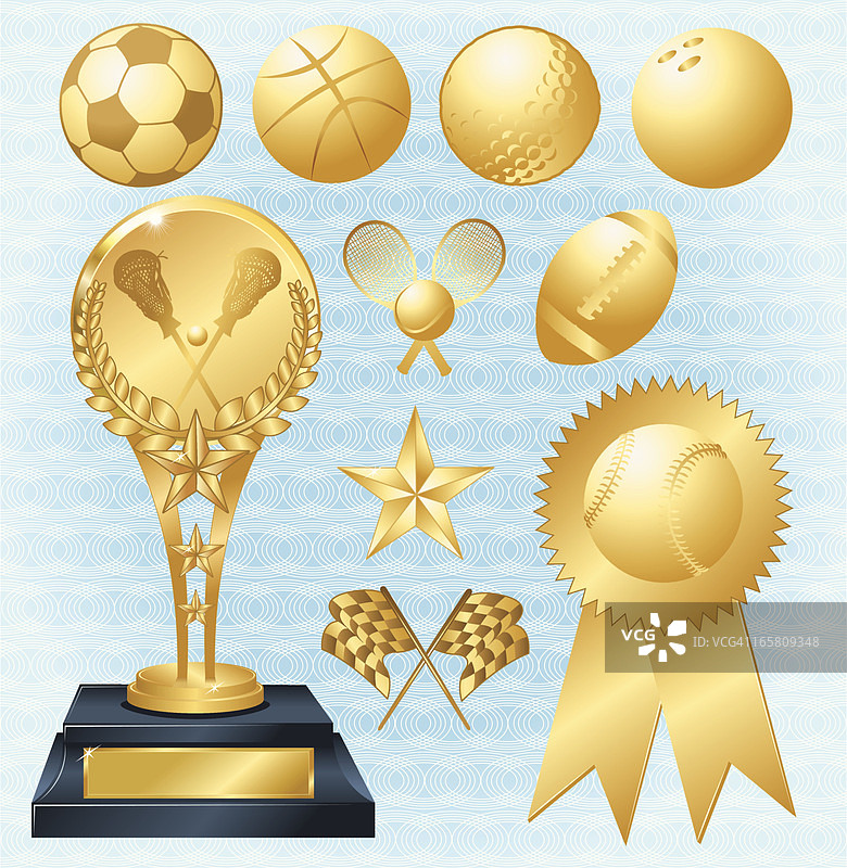 体育奖杯和奖章——棒球、橄榄球图片素材