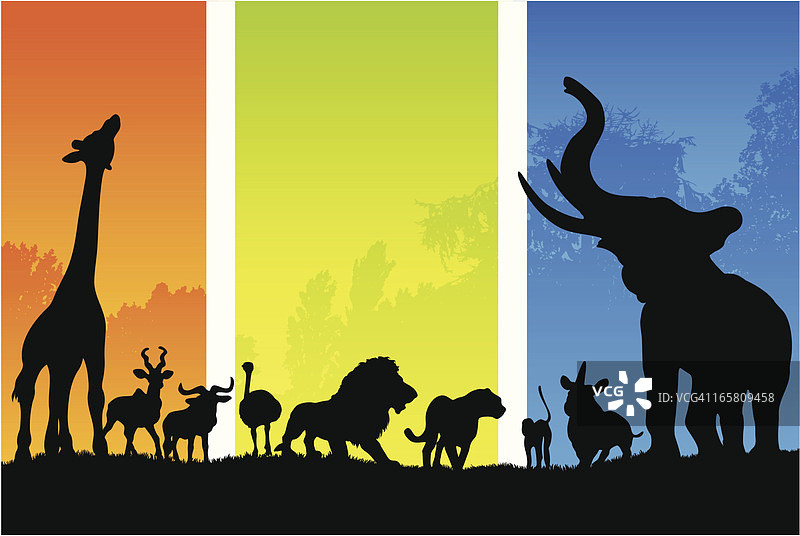 从早到晚的非洲动物剪影图片素材