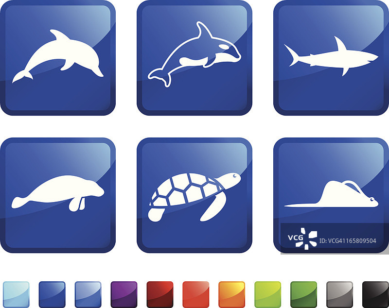 野生海洋动物免版税矢量图标贴纸套装图片素材