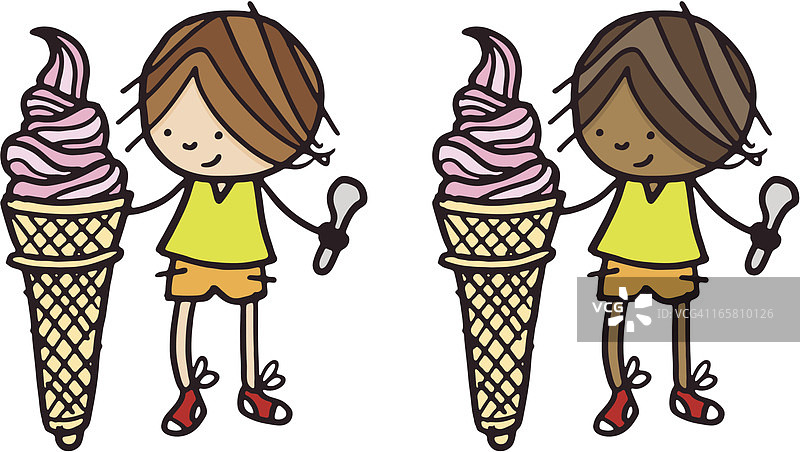 拿着冰淇淋甜筒的小男孩图片素材