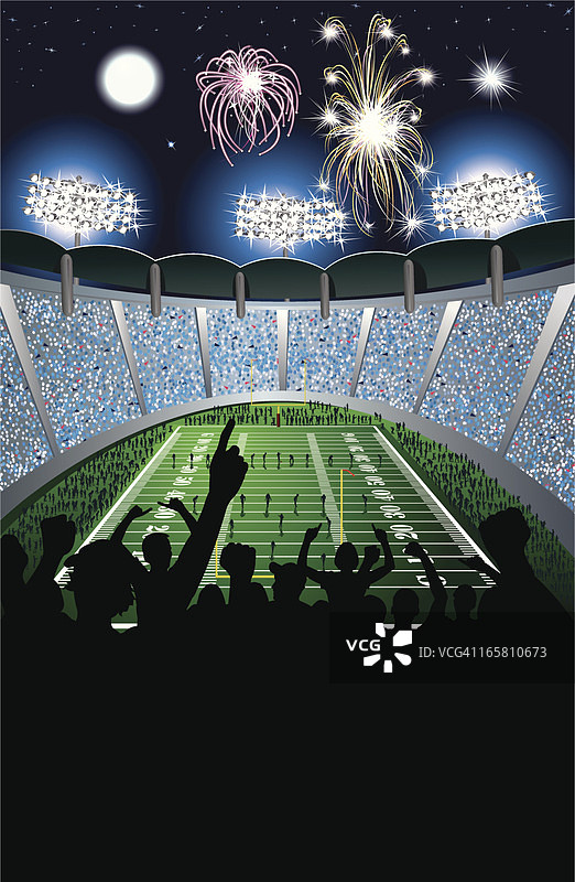 体育场内的足球开球、人群和烟花背景图片素材