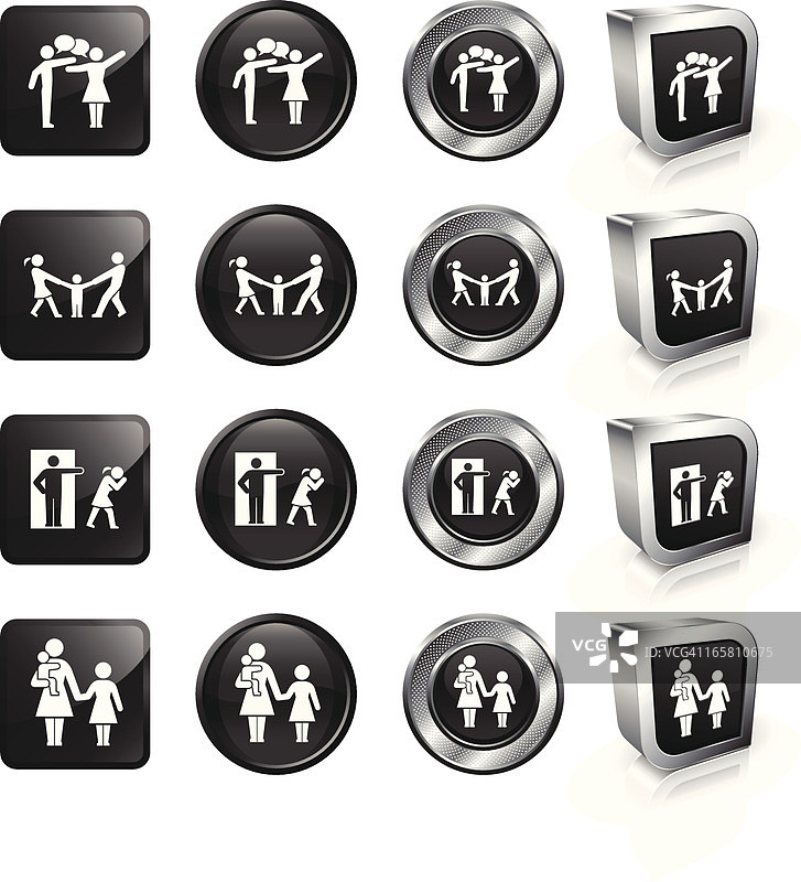 离婚后监护权争夺战免版税矢量按钮集图片素材