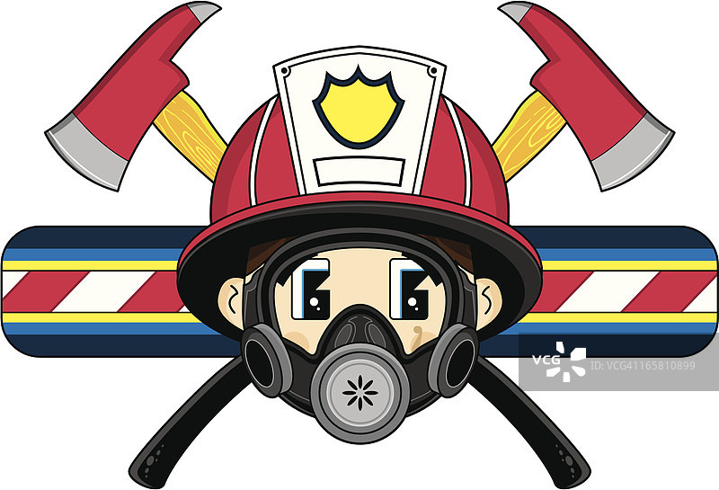 戴呼吸器持斧的消防员图片素材