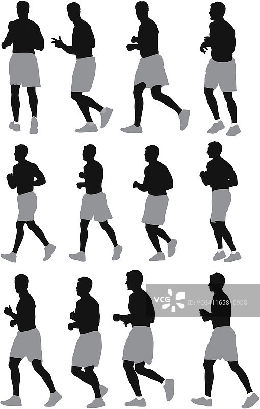 男人们慢跑的剪影图片素材