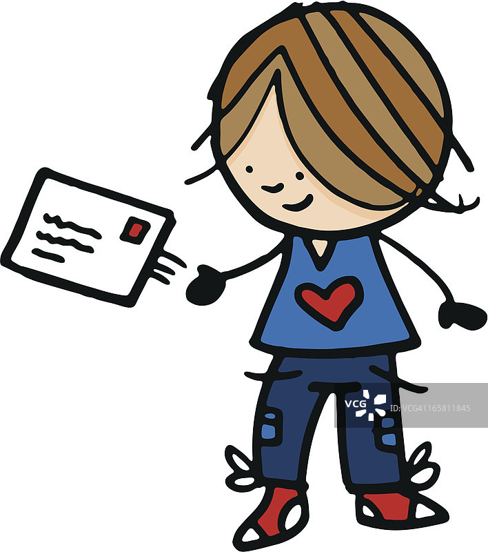 拿着信的男孩图片素材