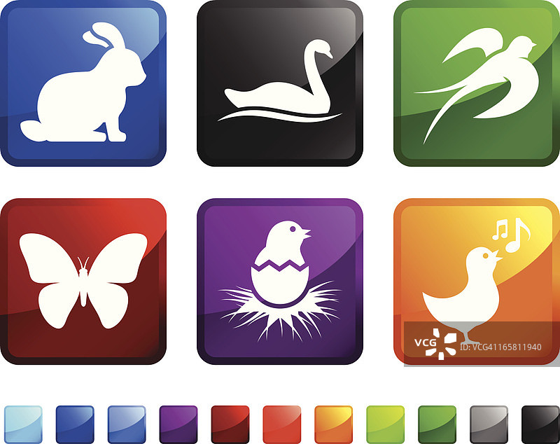 春季动物免版税矢量图标贴纸套装图片素材