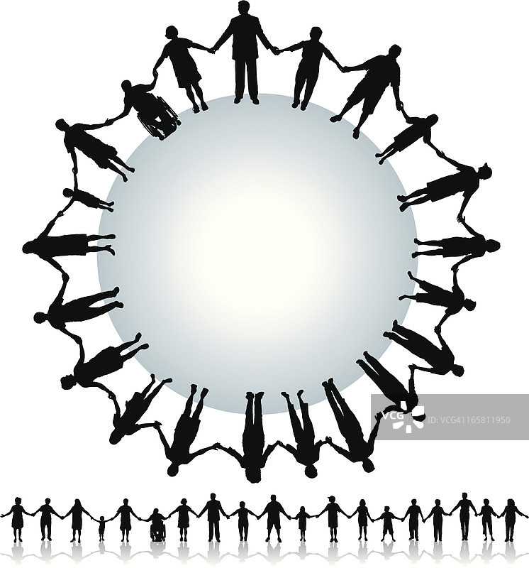 手拉手围成圈的人群剪影背景图片素材