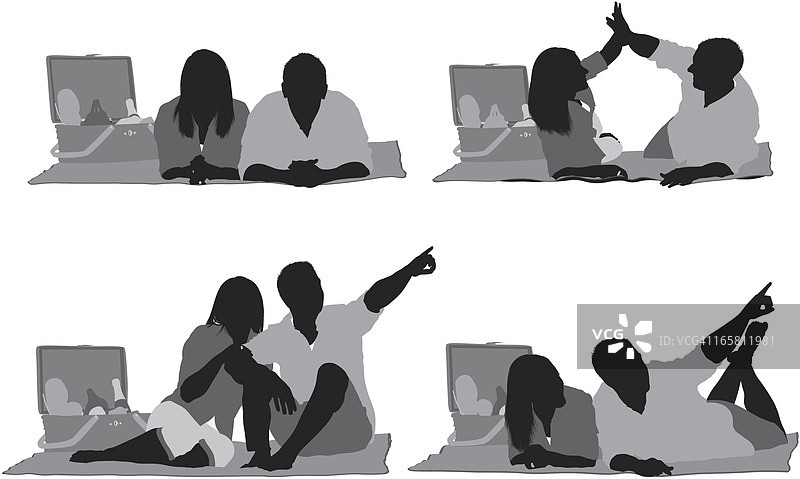 野餐情侣剪影图片素材