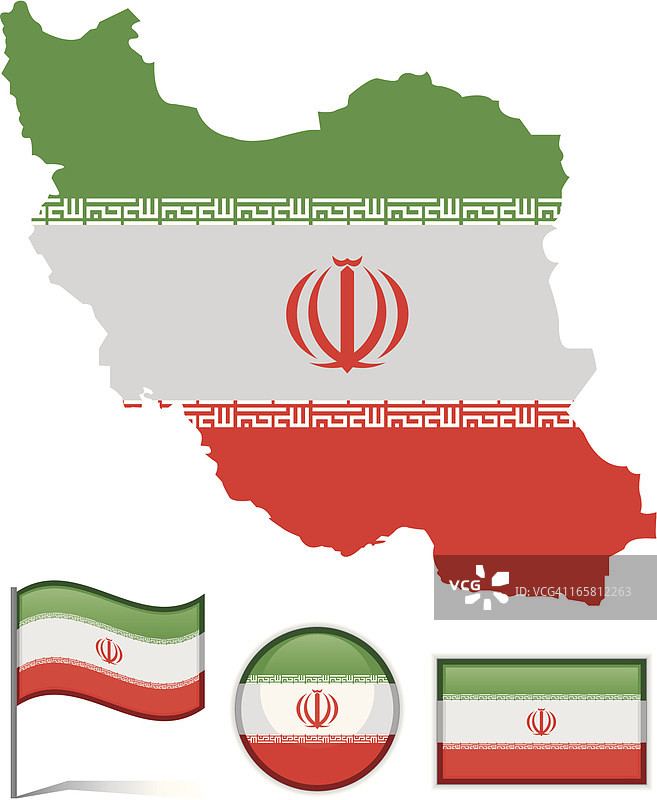 伊朗地图和旗帜图片素材