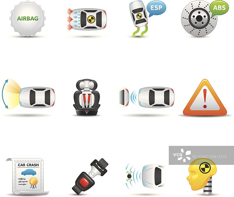汽车安全设备图标集｜优雅系列图片素材