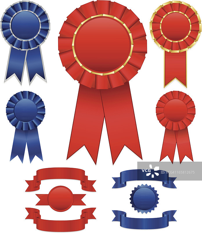 红蓝获奖缎带（花结）贴纸套装图片素材