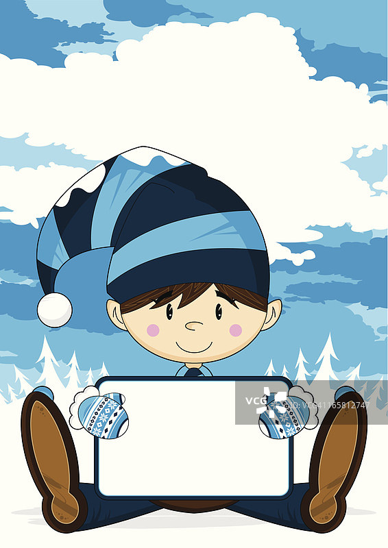 举着标志牌的可爱圣诞精灵图片素材