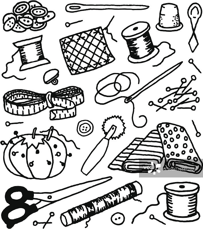 缝纫用品涂鸦图片素材