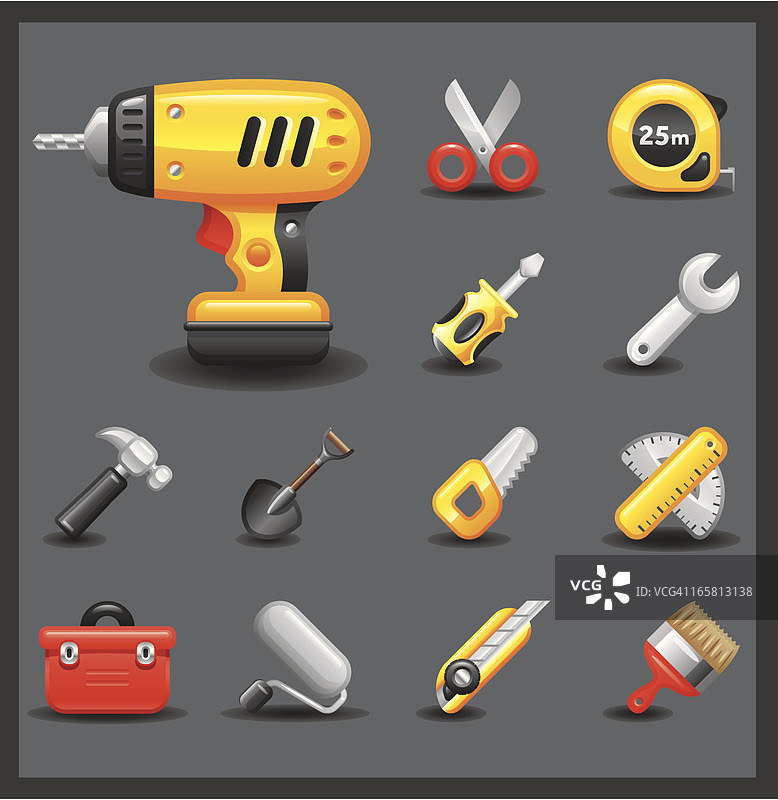 手工工具图标集 闪亮深色图片素材