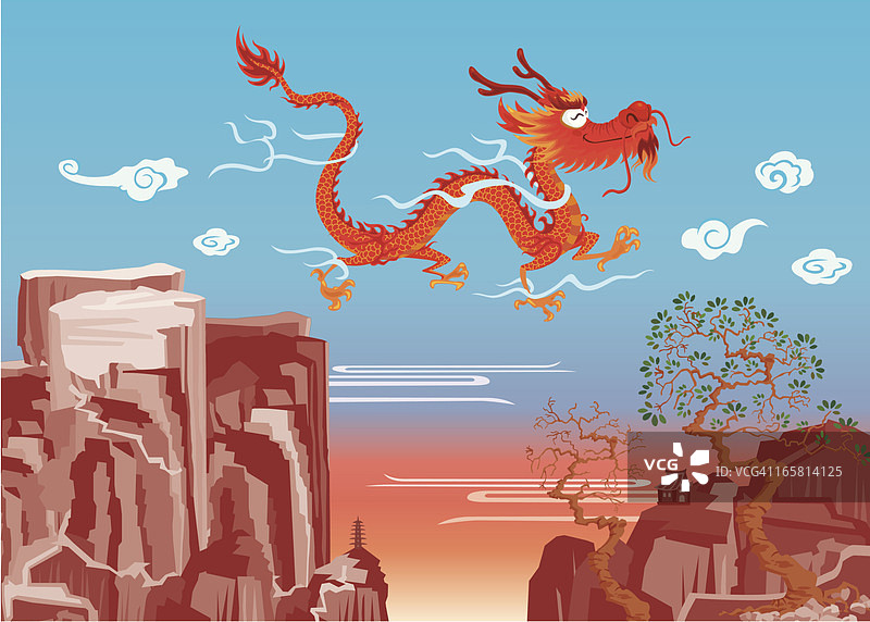 飞龙掠过山脉图片素材