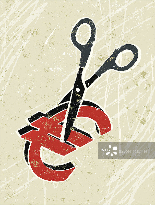 削减成本与欧元符号和剪刀图片素材