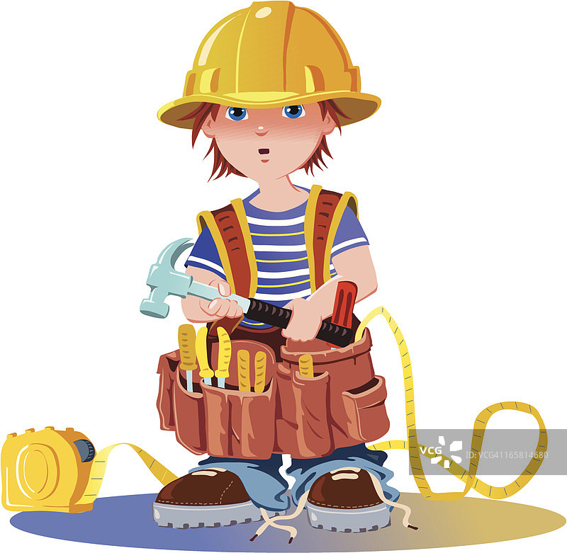 快乐地扮演修理工的男孩图片素材